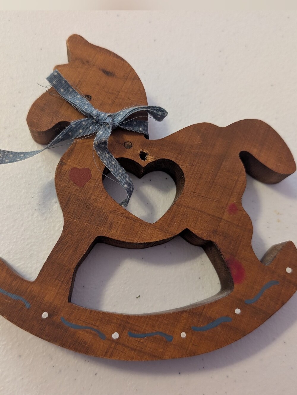 Handcrafted Miniature Wooden Rocking Horse Heart Toy Cottagecore Primitive